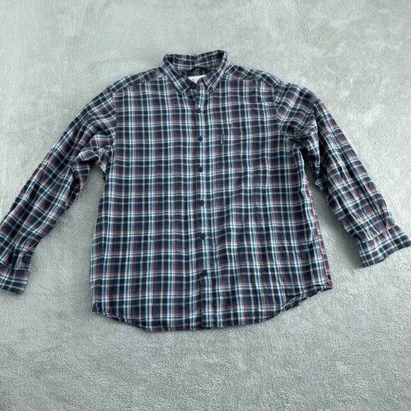 Columbia Mens Long Sleeve Plaid Button-Up Shirt XL Cotton Blue/Red 5127 - Picture 1 of 8